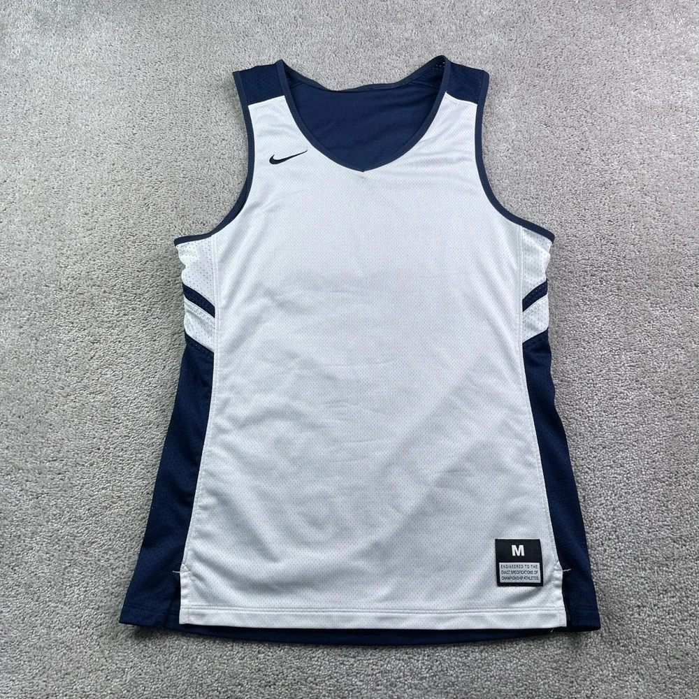 Nike Jersey Womens Medium Blue White Reversible Mesh Basketball Tank Top Gym‎